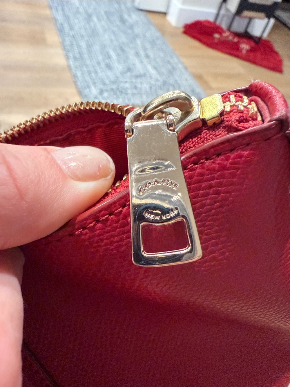 Coach Red Leather Tote with Gold Accents - Picture 12 of 12